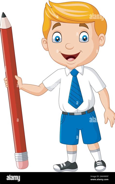 Cartoon school boy holding a pencil Stock Vector Image & Art - Alamy