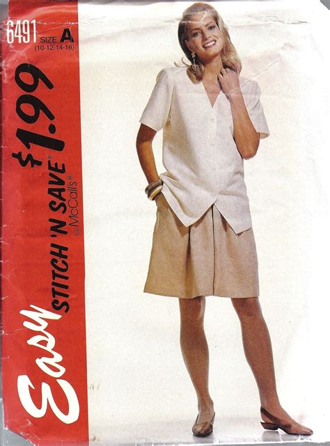 6491 Vintage McCalls Sewing Pattern Misses Loose Fitting Top Split