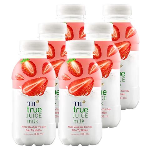 Nơi bán Lốc 6 chai nước uống sữa trái cây TH True Juice Milk dâu 300ml