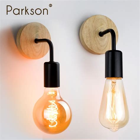 Retro Wood Wall Lamp E27 220v Industrial Decor Sconce 110v Bedside Lights Ac 85 265v Vintage