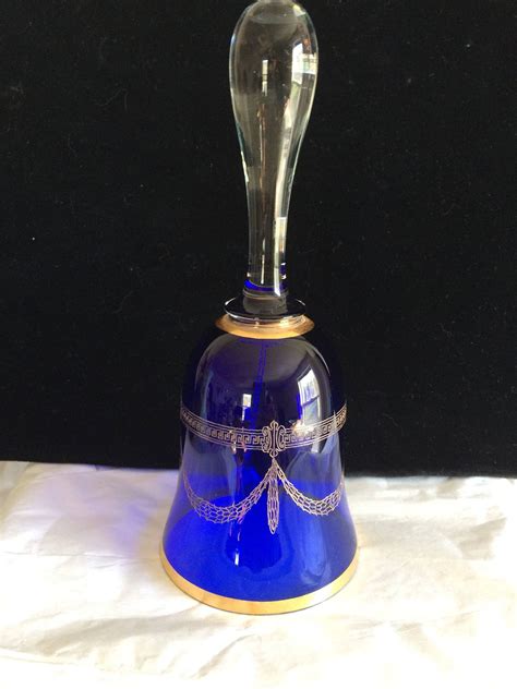 Vintage Cobalt Blue Bohemia Crystal Bell With Edge Gold Drape Etsy