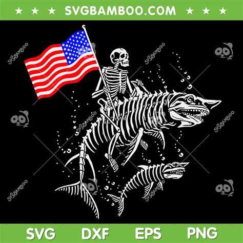 Skeleton Ride Shark 4th Of July SVG