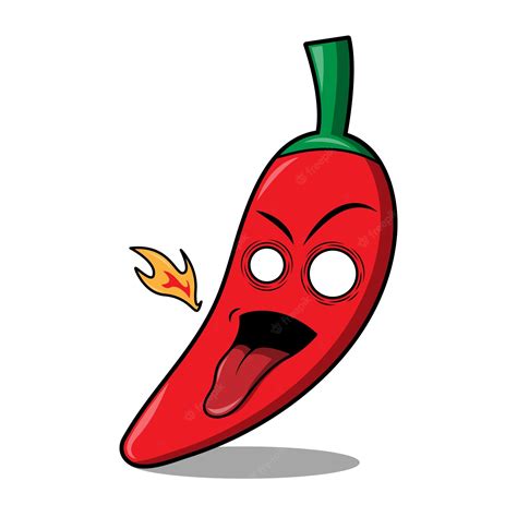 Vector Illustration Of A Spicy Chili Pepper With Flame Cartoon Clip