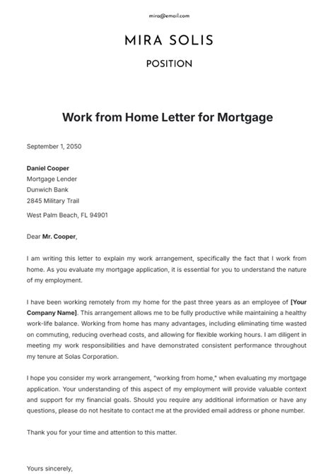 Free Work From Home Letter For Mortgage Template Edit Online And Download