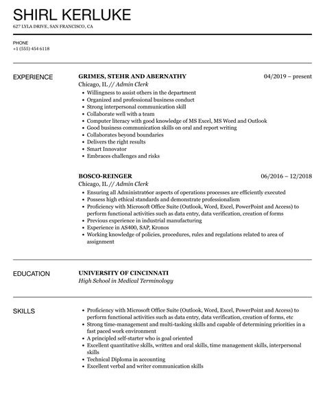 Admin Clerk Resume Samples Velvet Jobs