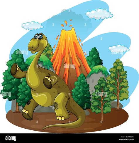 Scene dinosaur volcano illustration hi-res stock photography and images ...