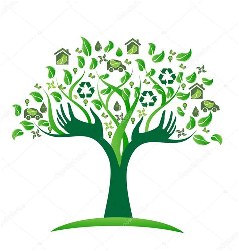 Vector ecológico verde árbol manos logo vector gráfico vectorial