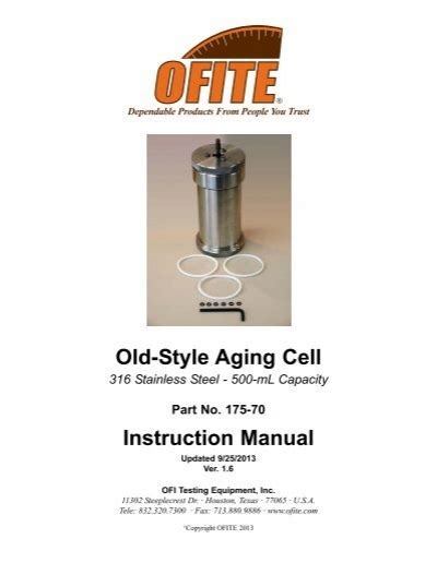 175 70 Old Style Aging Cell Instruction Manual OFI Testing