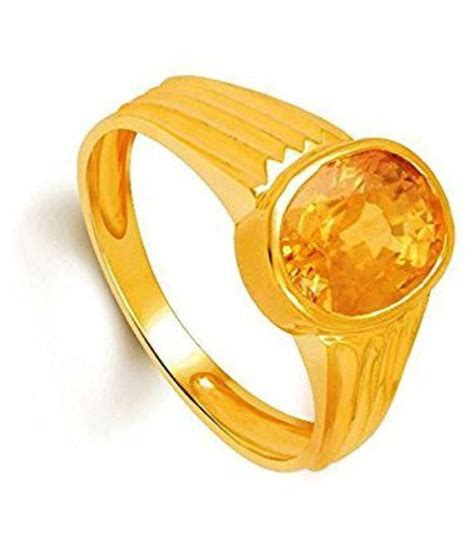 Yellow Sapphire Ring Natural Original Pukhraj Stone Gold Plated Ring