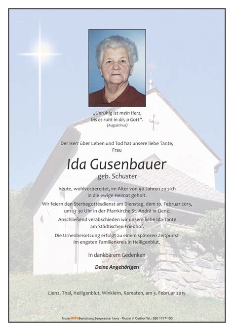 Todesanzeige Ida Gusenbauer Trauer Link