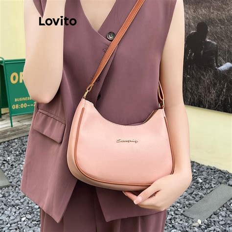 Lovito Preppy Letter Colorblock Zipper Armpit Bag Versatile Small