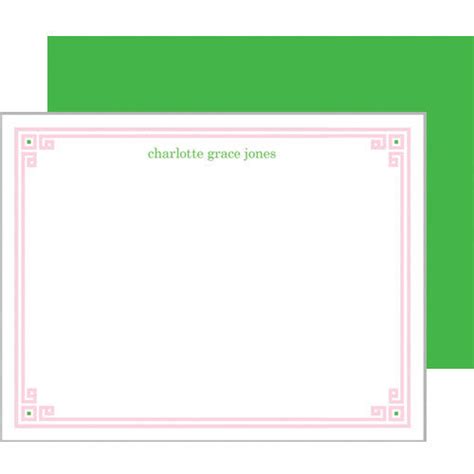 Pink And Green Greek Key Border Personalized Flat Notecards Wh Hostess Social Stationery