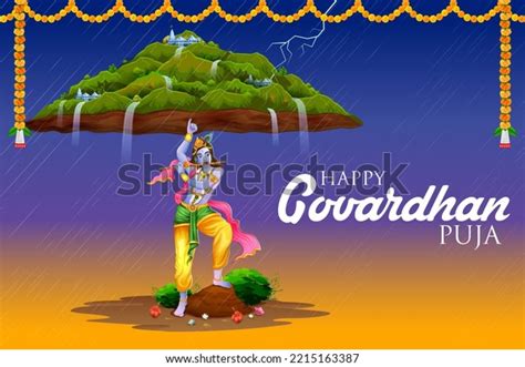 Illustration Lord Krishna Lifting Govardhan Mountain Stock Vector (Royalty Free) 2215163387 ...