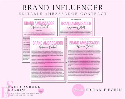 Brand Ambassador Forms Brand Influencer Contract Brand Etsy