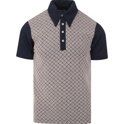 Ska And Soul 70s Mod Diamond Jacquard Polo In Navy Best Polo Shirts