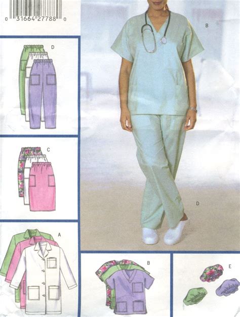 Womens Scrubs Uniform Coat Top Skirt Pants Hat Sewing Pattern Elastic