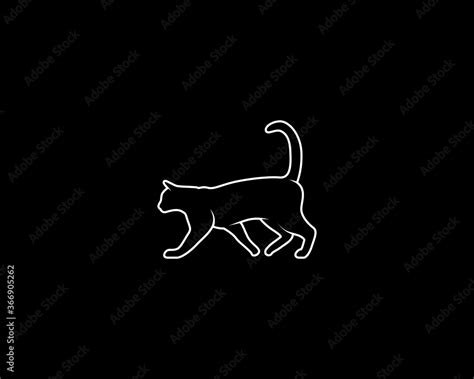 Cat Silhouette on Black Background. Isolated Vector Animal Template for ...