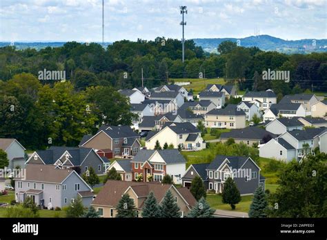 Residential homes in suburban sprawl development in Rochester, New York ...