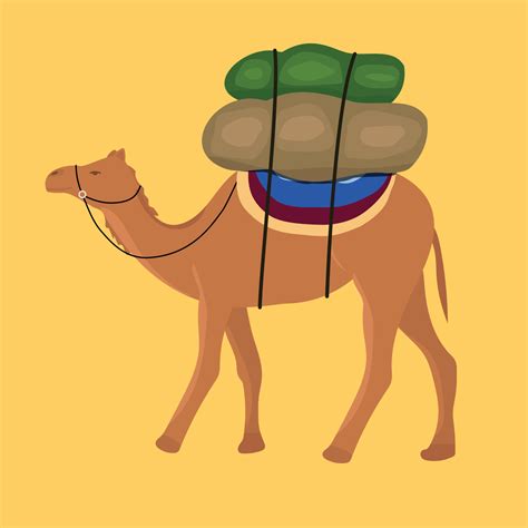 Camel With Cargo Isolated On Background Vector Illustration