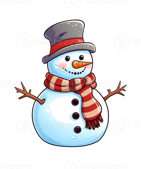 Cute Snowman Cartoon Wearing Hat And Scarf Ai Generative Png