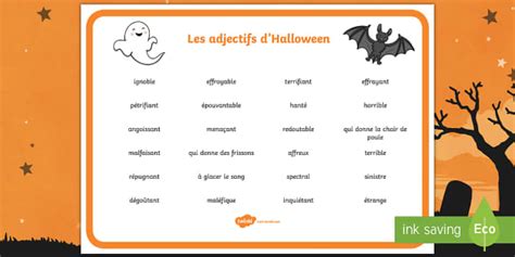 Set De Mots Les Adjectifs D Halloween Profesor Hizo