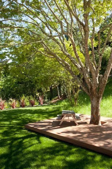 A Deck Right Around The Living Tree With A Simple Dining Seat Of A