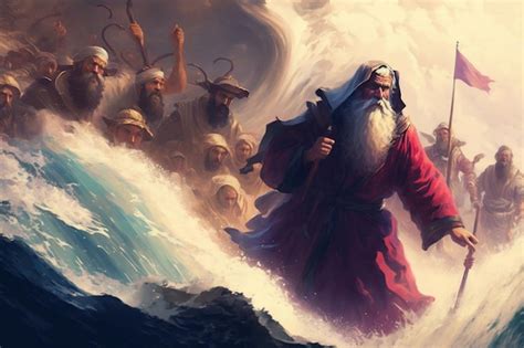 Premium Photo Illustration Of The Exodus Of The Bible Moses Crossing