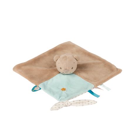 Nattou Mia Et Basile Doudou Plat Ours Bleu Marron 25 Cm