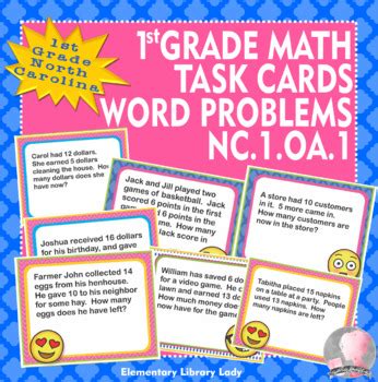 North Carolina Math NC 1 OA 1 1st Grade Task Cards Word Problems