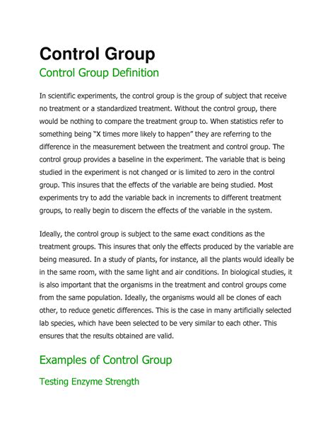 Control Group - Control Group Control Group Definition In scientific experiments, the control ...