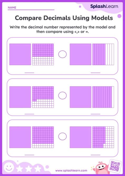 Compare Decimal Numbers Using Decimal Grid Printable Math Worksheet