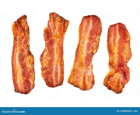 Fried Bacon Rashers Isolated On White Background Top View Crispy Fried Bacon Pieces Close Up