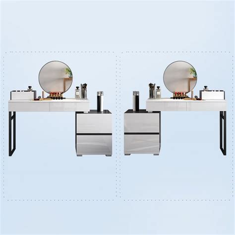 Glossy Black And White Extendable Makeup Vanity Dressing Table With Mirror And Side Cabinet Homary