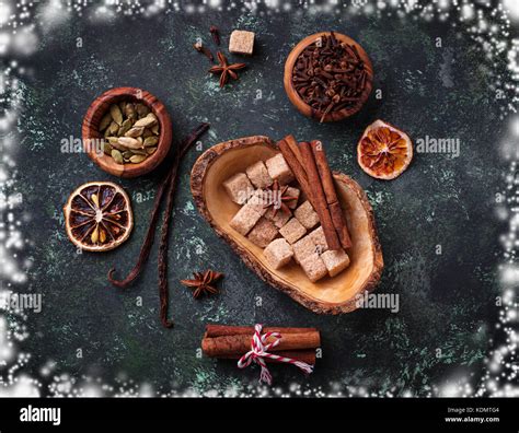 Traditional Christmas Spices On Green Background Stock Photo Alamy