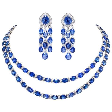 Ella Gafter Blue Sapphire Diamond Necklace Earrings Sapphire Jewelry Set Blue Sapphire