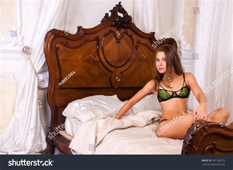 Woman Lingerie Posing On Bed Interior Stock Photo 491168725 Shutterstock