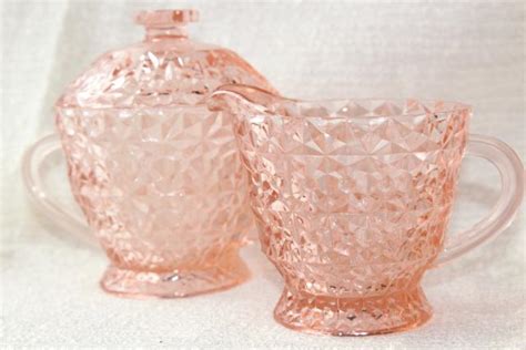 Jeannette Buttons And Bows Holiday Pattern Blush Pink Glass Cream And Sugar Set