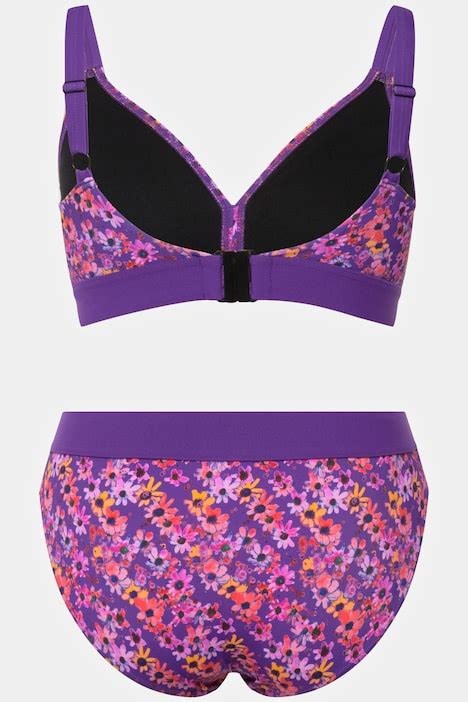 Retro Floral Print Tie Bikini Set Violet Ulla Popken