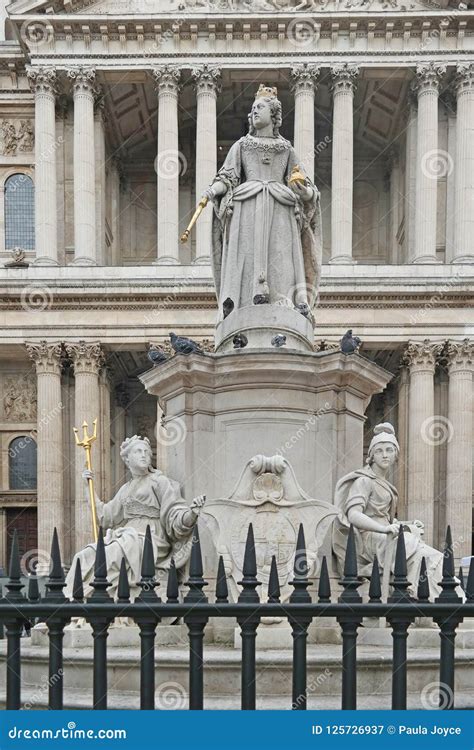 Statue Of Queen Anne Outside St Pauls Cathedral In London Editorial