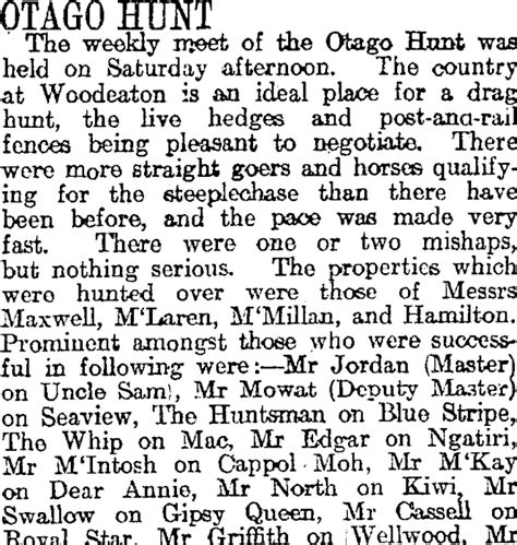 Otago Hunt Otago Daily Times 22 5 1916 Items National Library Of New Zealand National