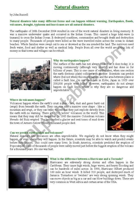 Reading Comprehension Natural Disasters Esl Worksheet By Gise