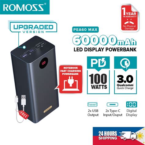 Romoss PEA60 Max 100W 60000mAh NoteBook Powerbank Type C Two Way Fast