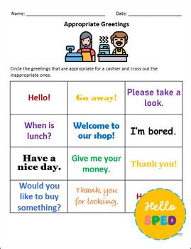 Interpersonal Skills Appropriate Greetings Worksheet For Special