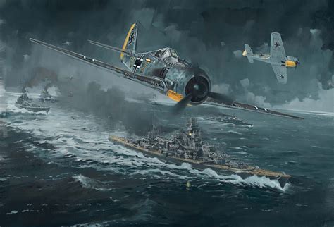 Fighter Planes And Battle Ships Painting World War Ii Fw 190 Focke