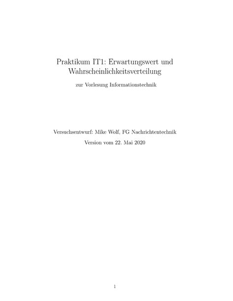 Praktikumsaufgabe 1 Praktikum IT1 Erwartungswert Und