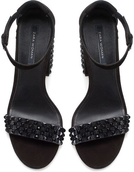 Zara Block Heel Sandal With Rhinestones In Black Lyst