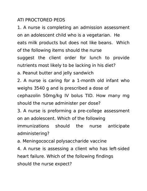 NURSING EN 101 ATI PROCTORED PEDS 2020 2021 Questions And Answers All