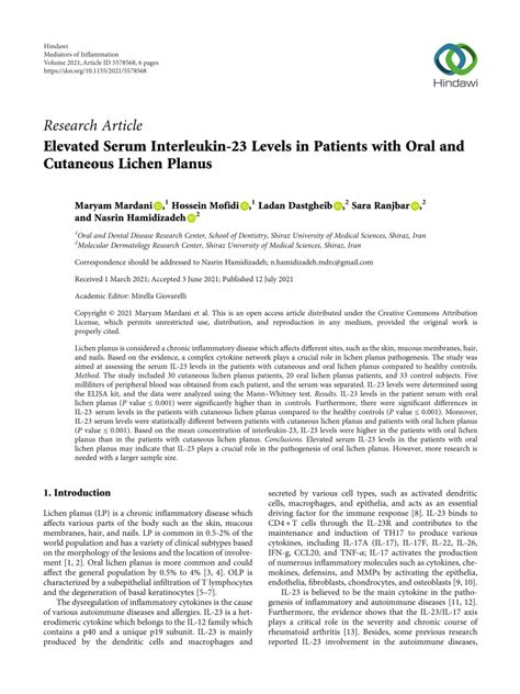 Pdf Elevated Serum Interleukin Levels In Patients With Oral And