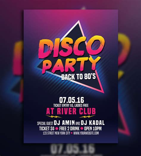 Disco Party 80 S Flyer Template PSD Disco Party Disco Party Poster