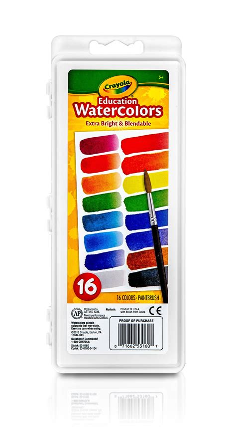 Crayola Semi Moist Watercolor Paint In Oval Pans 16 Assorted Brilliant